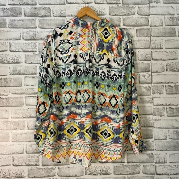 Multi Color Long Roll Tab Sleeve Button Down Women's Large L - Picture 5 of 9